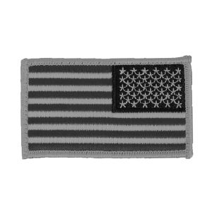 USA Flag Embroidered Velcro Shoulder Patch - 3.5" x 2" Reversed Black Gray